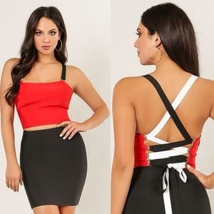 Sexy Club Red Bandage Strappy Back Crop Top